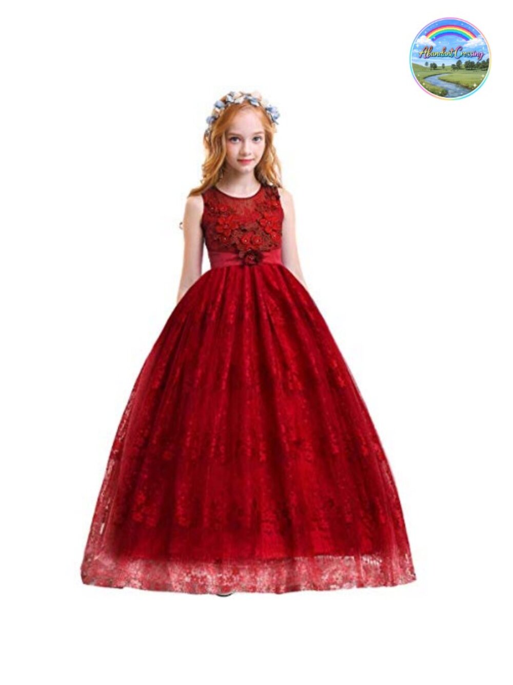Girls Vintage Lace Princess Long Dress Tulle Pageant Formal Party Gown